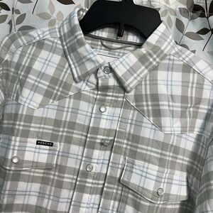 NEW Poncho The Pecos Regular Fit Size Medium White Gray Pearl Button-Up Shirt